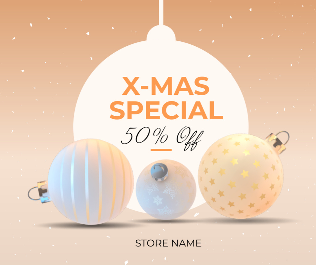 Template di design Christmas Sale Shiny Balls Facebook
