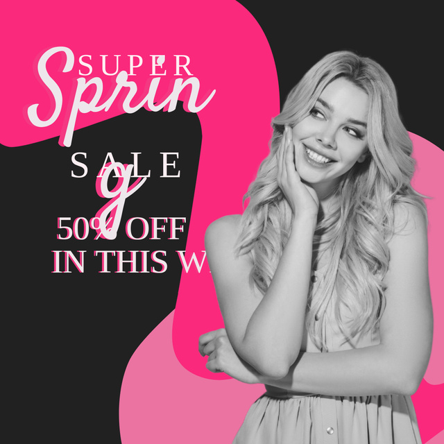 Spring Sale Announcement with Stylish Woman Instagram AD Design Template