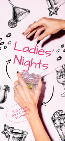 Plantilla de diseño de Anuncio de Lady's Night con bocetos de cócteles. Snapchat Geofilter 