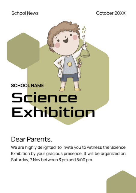 Science Exhibition for Kids Cartoon Illustrated Newsletter – шаблон для дизайна