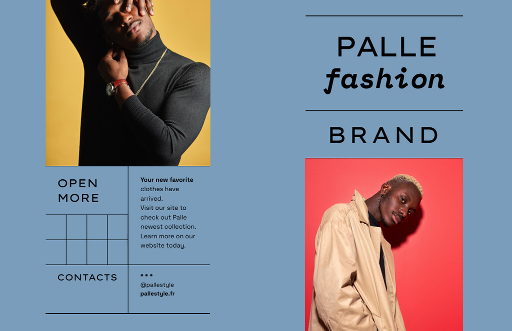 Designvorlage Fashion Ad with Stylish African American Men für Brochure 11x17in Bi-fold