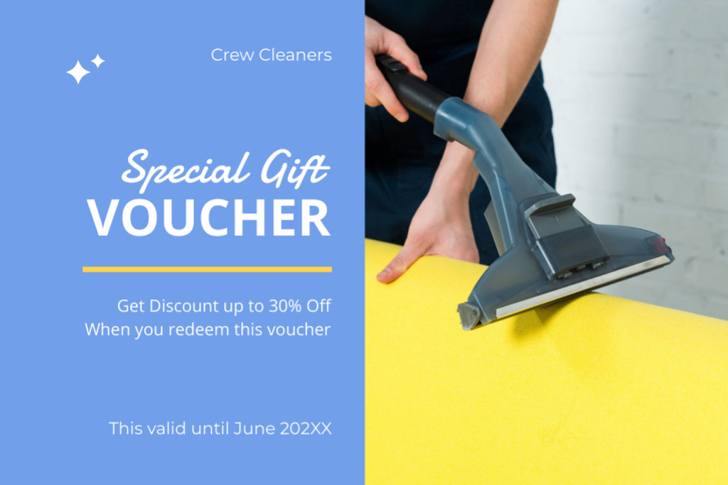 Ontwerpsjabloon van Gift Certificate van Discount Voucher for Cleaning Services with Vacuum Cleaner