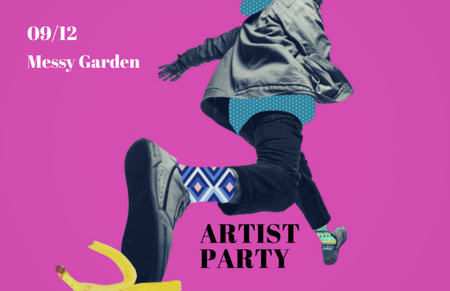 Plantilla de diseño de Emocionante evento de fiesta con hombre pisando plátano Flyer 5.5x8.5in Horizontal 