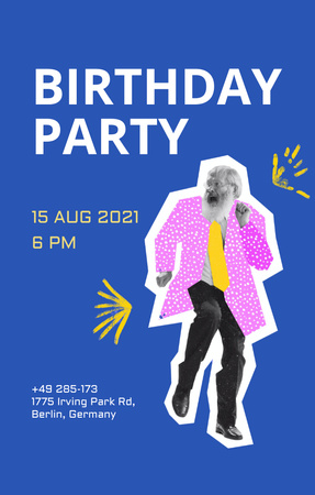 Birthday Party Announcement With Dancing Man Invitation 4.6x7.2in Design Template