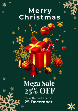 Designvorlage Weihnachtsaccessoires Mega Sale Grün für Poster