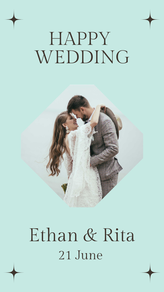 Wedding Invitation with Young Happy Newlyweds Instagram Story Tasarım Şablonu
