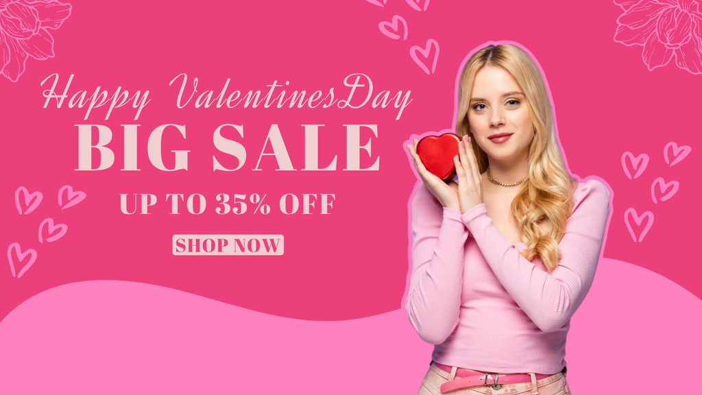 Big Sale Announcement with Hearts And Present In Pink FB event cover Modelo de Design