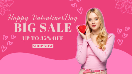Ανακοίνωση μεγάλης πώλησης με καρδιές και παρόν σε ροζ χρώμα FB event cover Πρότυπο σχεδίασης