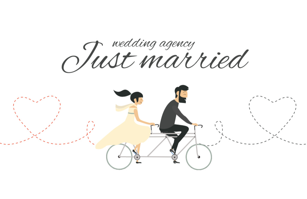 Wedding Agency Service Promotion And Couple Riding Tandem Bicycle Business Card 85x55mm – шаблон для дизайну