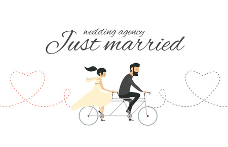 Plantilla de diseño de Promoción del servicio de agencia de bodas y pareja en bicicleta tándem Business Card 85x55mm 