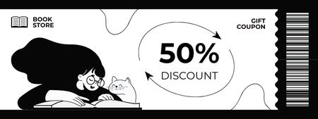 Discount in Book Store with Black and White Cute Illustration Coupon Design Template