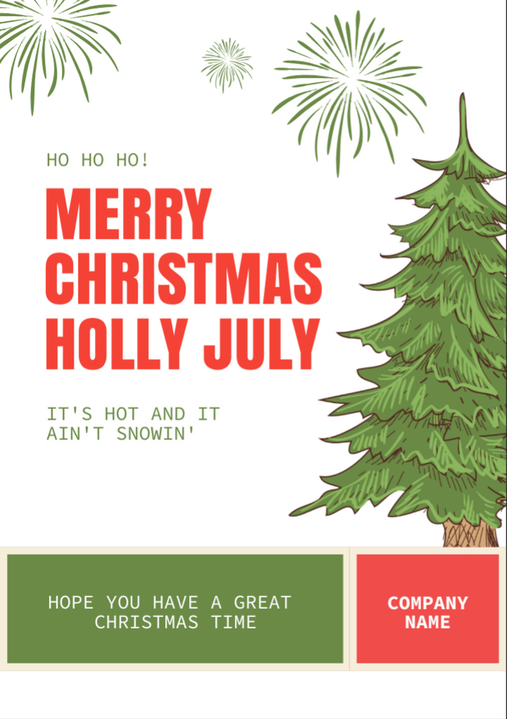 Illustrated Christmas Party in July with Christmas Tree Flyer A7 Modelo de Design
