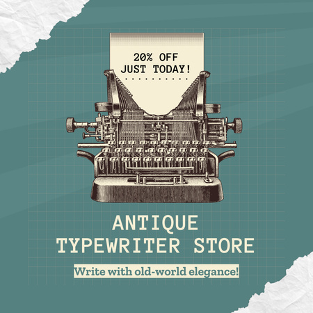 Ontwerpsjabloon van Animated Post van Aanbod van antieke schrijfmachinewinkel met kortingen