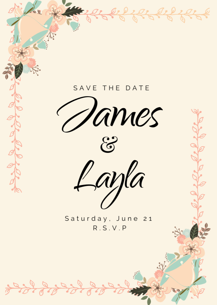 Wedding Celebration Announcement with Bright Flowers Invitation Design Template