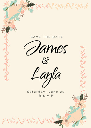 Platilla de diseño Wedding Celebration Announcement with Flowers Invitation