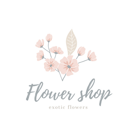 Flowers Shop Services Offer with Tender Pink Flowers Logo Design Template