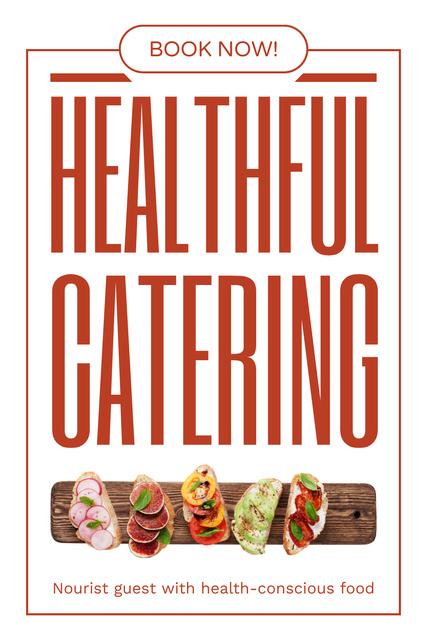Healthy Food Catering Promo with Bruschetta Pinterest Design Template