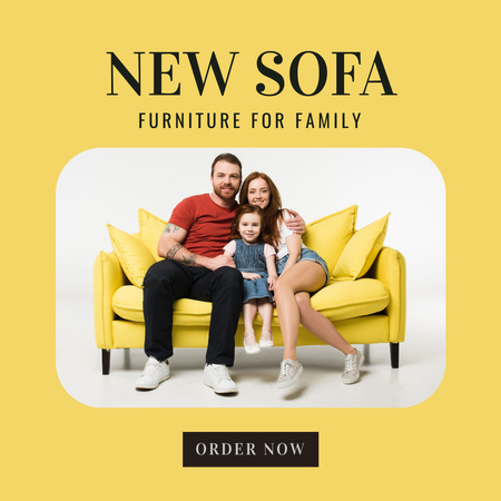 Designvorlage Möbelhaus-Werbung mit glücklicher Familie, die auf der Couch sitzt für Instagram