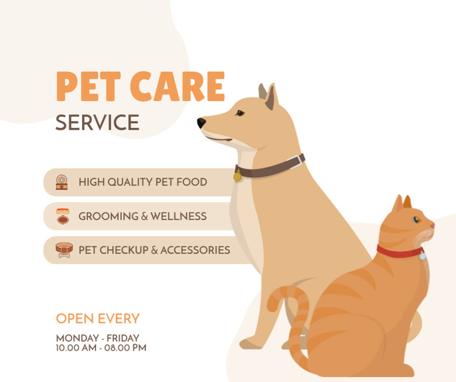 Pet Care Illustration with Cat and Dog Facebook Design Template