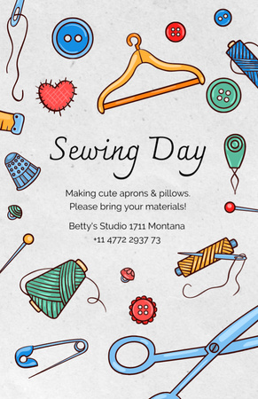 Sewing Day Event Announcement with Needlework Tools Flyer 5.5x8.5in Design Template
