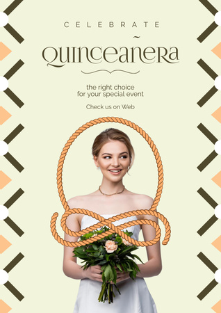 Announcement of Quinceañera with Girl in White Dress Poster Design Template