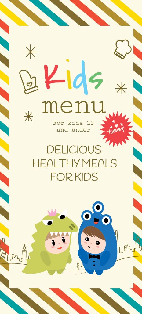 Kids Menu Offer with Children in Costumes Flyer 3.75x8.25inデザインテンプレート