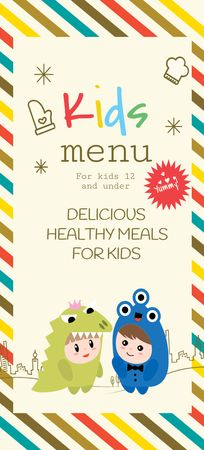 Kids Menu Offer with Children in Costumes Flyer 3.75x8.25in Design Template