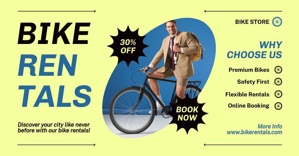 Rental City Bikes Offer on Yellow Facebook AD – шаблон для дизайну