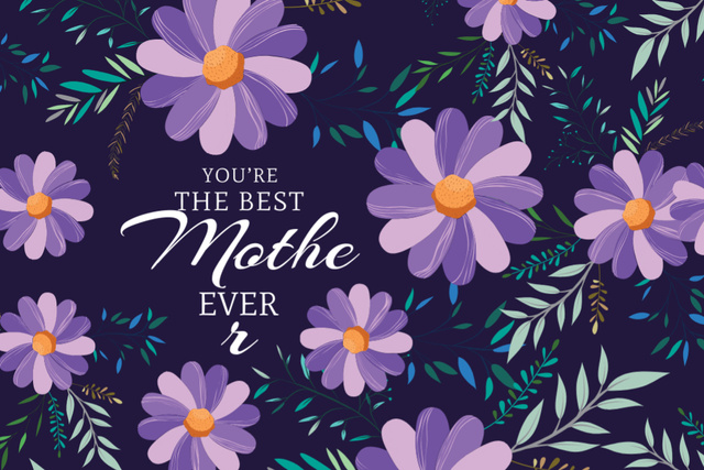 Happy Mother's Day With Bright Purple Flowers Postcard 4x6in Šablona návrhu