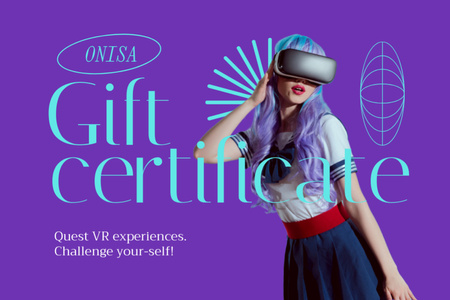 Designvorlage mädchen mit virtual-reality-brille für Gift Certificate
