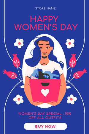 Naistenpäivän tervehdys sinisellä Pinterest Design Template