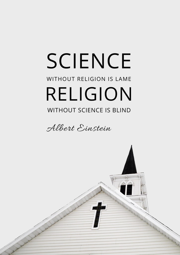 Citation about Science and Religion with Church Poster Πρότυπο σχεδίασης