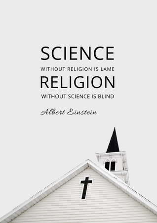 Citation about Science and Religion with Church Poster Design Template