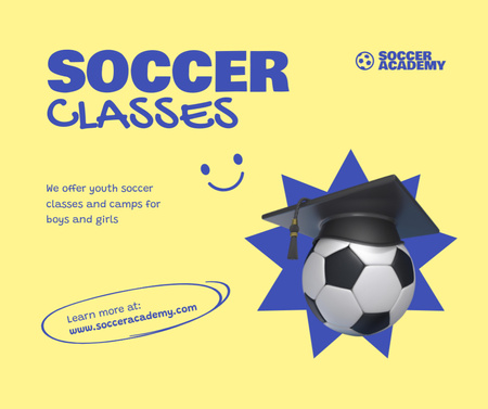 Soccer Classes Ad with Ball in Graduation Hat Facebook Design Template