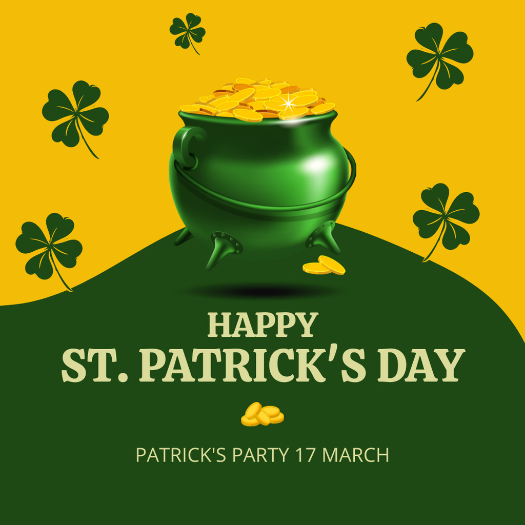 Template di design Happy St. Patrick's Day with Pot of Gold Instagram