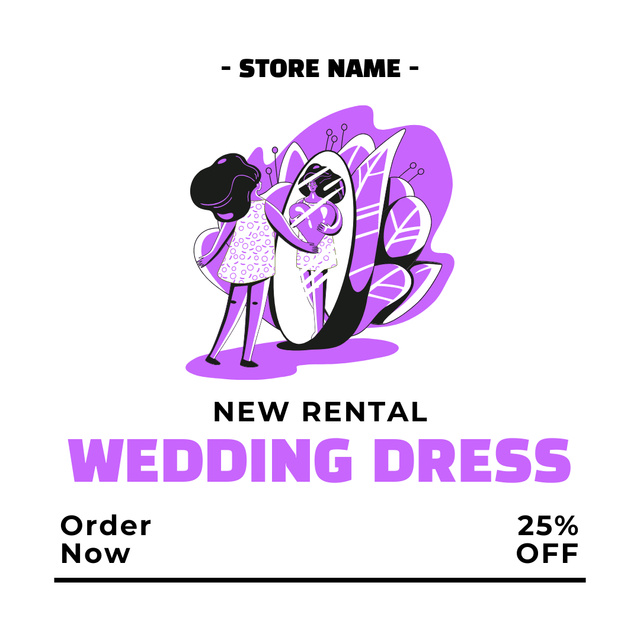 Rental wedding dress purple cartoon illustration Instagram tervezősablon