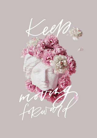 Beauty Inspiration with Antique Statue in Pink Flowers Poster Modelo de Design