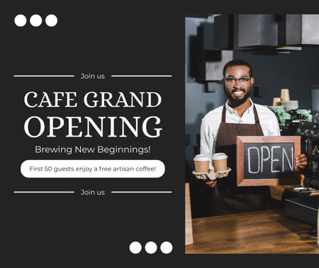 Brewing New Beginnings With Cafe Grand Opening Facebook Design Template