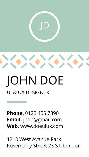 Designer Contacts with Graphic Pattern Business Card US Vertical Šablona návrhu