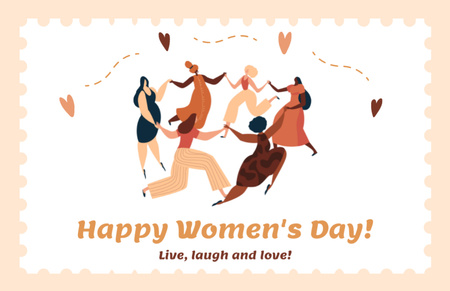 Plantilla de diseño de Inspirational Phrase for Women's Day with Dancing Women Thank You Card 5.5x8.5in 