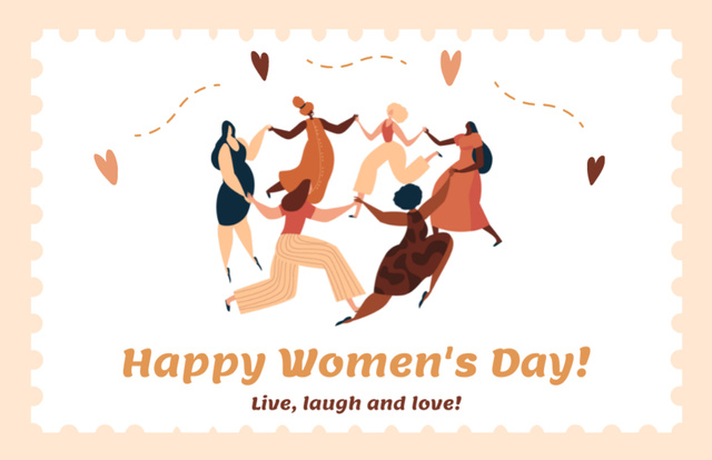 Inspirational Phrase for Women's Day with Dancing Women Thank You Card 5.5x8.5in Design Template
