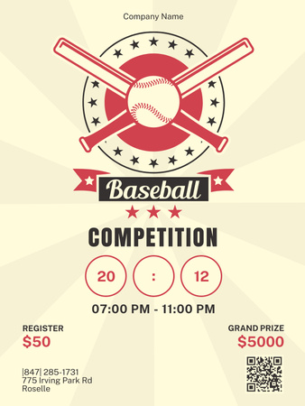 Modèle de visuel Annonce de compétition de baseball avec batte et balle - Poster US