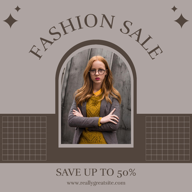 Ad of Fashion Sale with Young Woman Instagram Design Template
