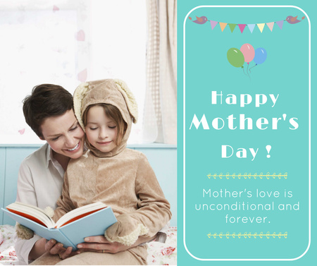Designvorlage Mom and girl reading on Mother's Day für Facebook