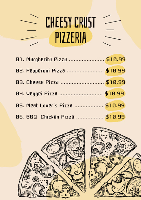 Prices for Crispy Cheese Pizza Menuデザインテンプレート