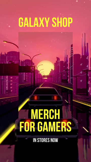 Gaming Merch Sale Offer with City Landscape Instagram Video Story Modelo de Design