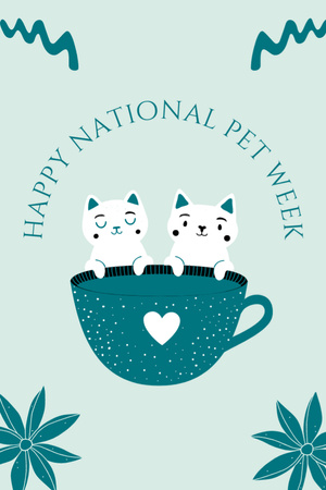 Happy National Pet Week with Cats Postcard 4x6in Vertical Design Template