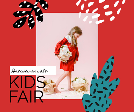 Kids Fair Announcement with Little Girl and Flowers Facebook Design Template
