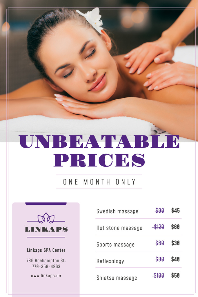 Ontwerpsjabloon van Pinterest van Spa Center Promotion with Woman at Massage