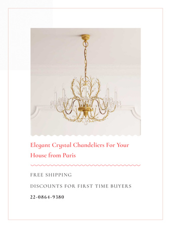 Elegant Crystal Chandelier in White Poster US – шаблон для дизайна